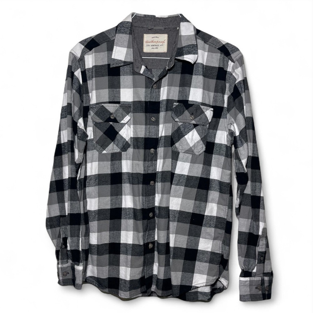 Weatherproof Vintage Men Flannel Shirt/Black&White/Large/Plaid/Great Condition